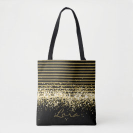 BOLSA TOTE BRILHO PRETO DOURADO GRANDE PERSONALIZADO