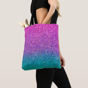 Bolsa Tote Brilho Rosa Azul Turquesa e Roxo