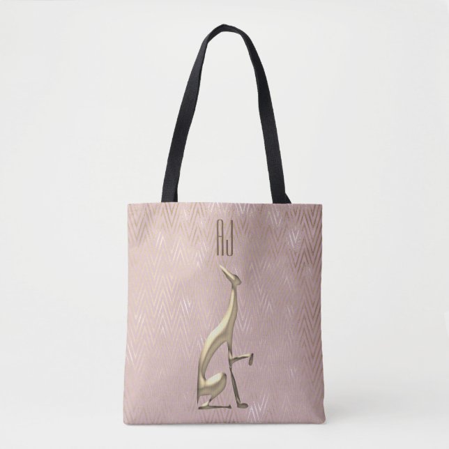 Bolsa Tote Brilho Rosa Dourado Cachorro Monogramado (Frente)