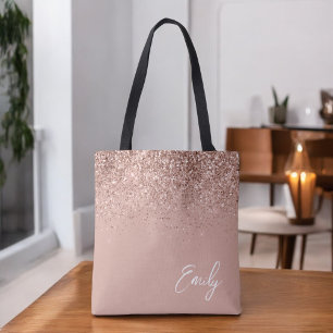 Bolsa Tote Brilho Rosa Dourado Rosa Menina Monograma