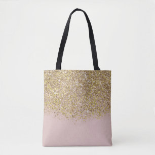 Bolsa Tote Brilho Rosa e Dourado Moderno Chique Glamouroso