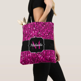 Bolsa Tote Brilho rosa quente monograma falso glitter