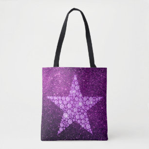 Bolsa Tote Brilho roxo do falso da estrela do diamante da