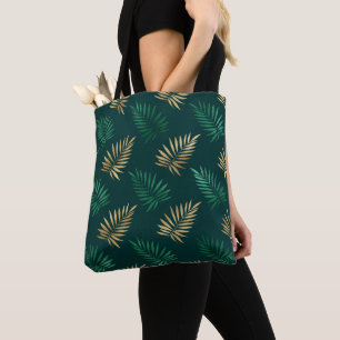 Bolsa Tote Brilho verde e Dourado nas folhas tropicais