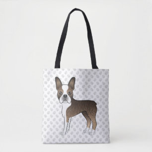 Bolsa Tote Brindle Boston Terrier Cute Cartoon Dog & Paws