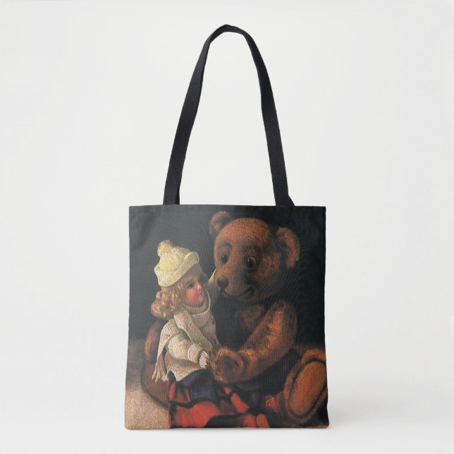Bolsa Tote Brinquedos de Natal Antigos, Boneca e um Ursinho d (Frente)