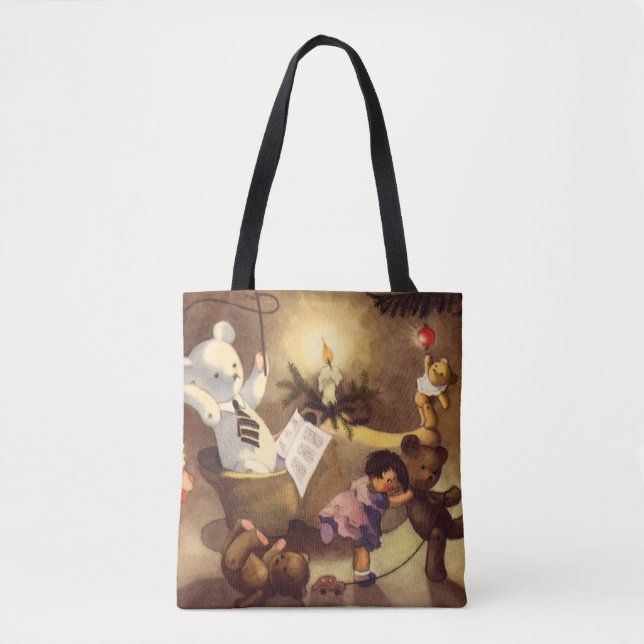Bolsa Tote Brinquedos de Natal Antigos, Bonecas Dançantes, Ur (Frente)