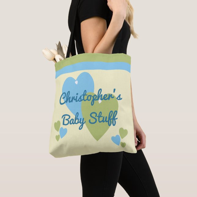 Bolsa Tote Brinquedos para bebês verdes e azuis (Close Up)