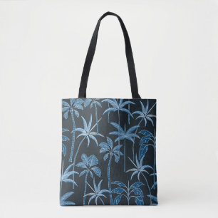 Bolsa Tote Brisa Botânica: Palma Azul Naval Ilustrada à Mão