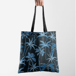 Bolsa Tote Brisa Botânica: Palma Azul Naval Ilustrada à Mão