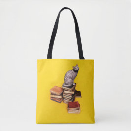 Bolsa Tote British Cat on a stack of books