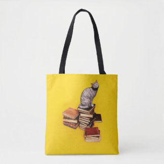 Bolsa Tote British Cat on a stack of books
