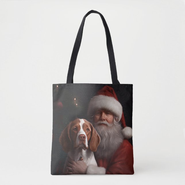 Bolsa Tote Brittany Spaniel com Natal (Frente)