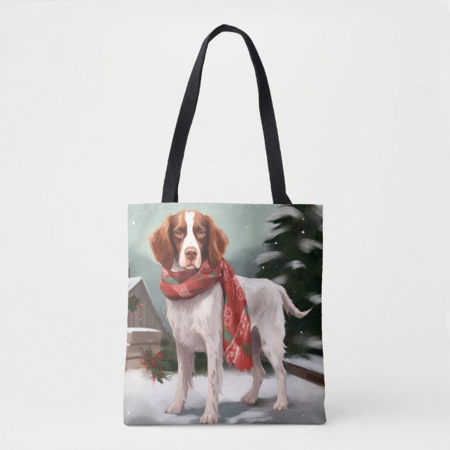 Bolsa Tote Brittany Spaniel Dog no Natal da Neve (Frente)