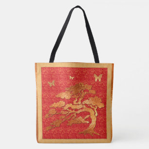 Bolsa Tote Brocado & árvore asiáticos