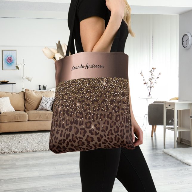 Bolsa Tote Bronze preto-e-preto impresso no leopardo (Criador carregado)