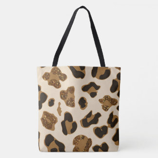 Bolsa Tote Bronzeado preto e mosquiteiro-leopardo grande