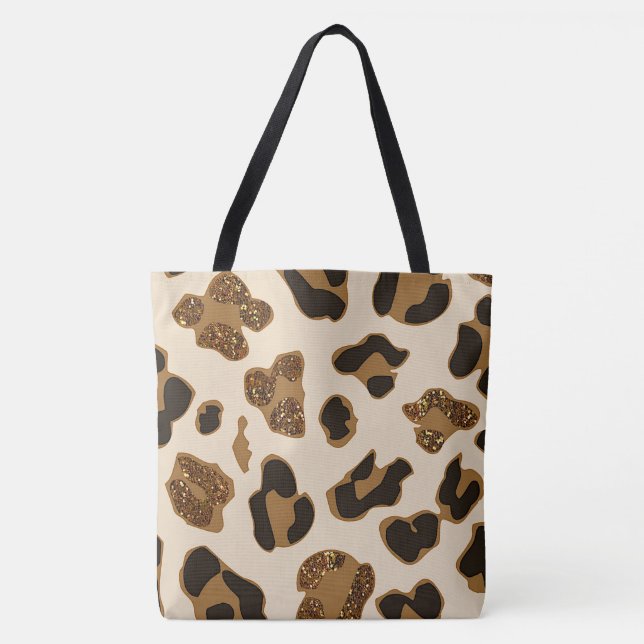 Bolsa Tote Bronzeado preto e mosquiteiro-leopardo grande (Frente)