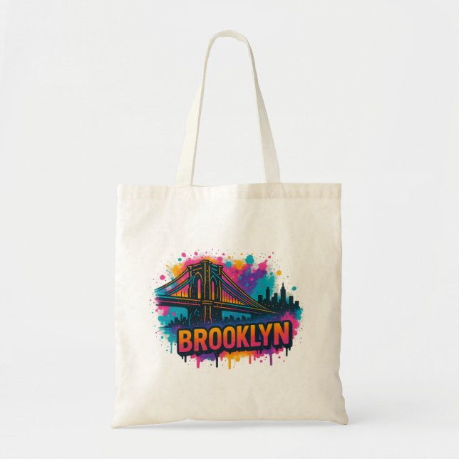Bolsa Tote Brooklyn Bridge Graffiti Pop Art – Colorful Urban  (Frente)