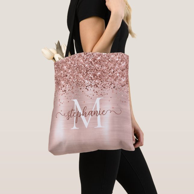 Bolsa Tote Brown Faux-Glitter Girly Blush Pink Personalizado (Close Up)
