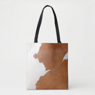 Bolsa Tote Brown & impressão branco da vaca
