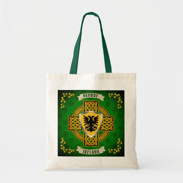Bolsa Tote Browne Irish Shield & Celtic Cross Personalizado (Frente)