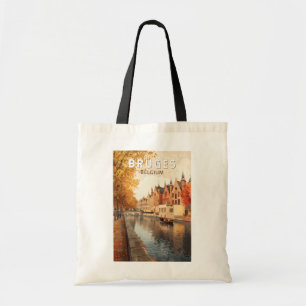Bolsa Tote Bruges Belgium Illustration Viagem Art Vintage