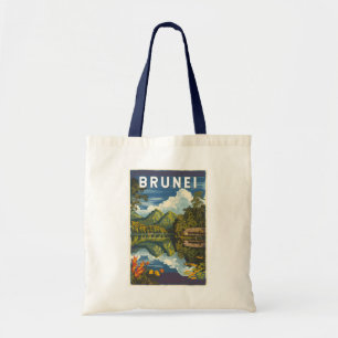 Bolsa Tote Brunei Painterly Illustration Viagem Art Vintage