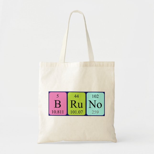 Bolsa Tote Bruno com nome de mesa periódica (Frente)