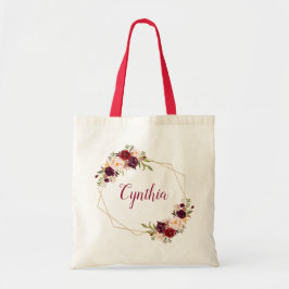 Bolsa Tote Brurgundy Blush Floral Frame Geométrico Bridesmaid