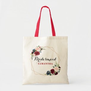 Bolsa Tote Brurgundy Red watercolor Floral Bridesmaid
