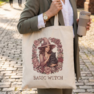 Bolsa Tote Bruxa Básica Rosa Floral Bruxa & Gata Preta Coquet