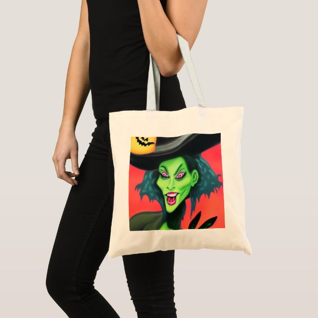 Bolsa Tote Bruxa Branca de Halloween (Frente (produto))