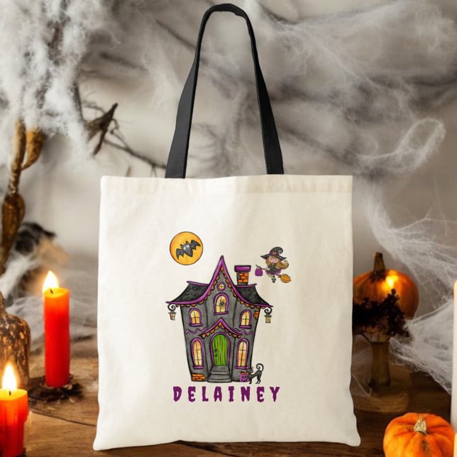 Bolsa Tote Bruxa de Casas Assombradas de Trick do Halloween (Criador carregado)