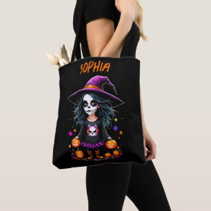 Bolsa Tote Bruxa de Halloween de Kawaii, um Adorável e Bonito