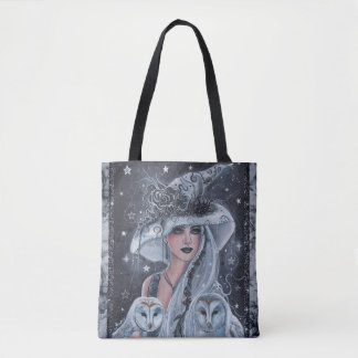 Bolsa Tote bruxa de Halloween e coruja
