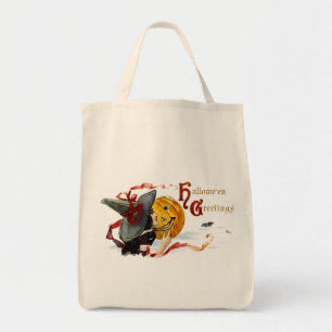 Bolsa Tote Bruxa do Dia das Bruxas do vintage com fitas verme