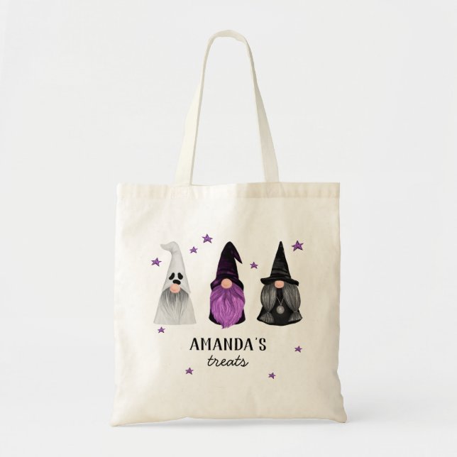 Bolsa Tote bruxa dos gnomos roxos pretos. Crianças de Hallowe (Frente)