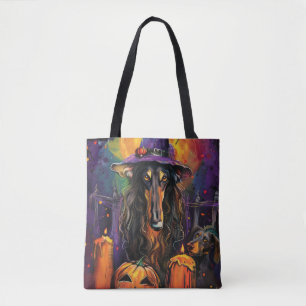 Bolsa Tote Bruxa e Abóbora do Hound Afegão Spooky