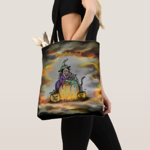 Bolsa Tote Bruxa e gato preto, Feliz Halloween!