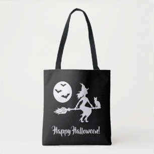 Bolsa Tote Bruxa Em Um Feliz Dia das Bruxas Branca E Preta