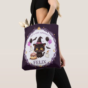 Bolsa Tote Bruxa Fofa Assustadora Gato Preto Mágico Aniversár