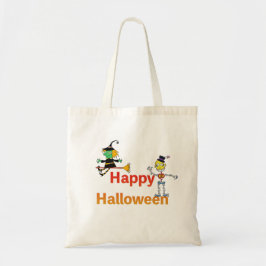 Bolsa Tote Bruxa Fofa e Diversão de Halloween com Esqueleto