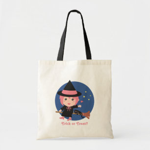 Bolsa Tote Bruxa Fofa e Gato Preto em Vassoira Voadora