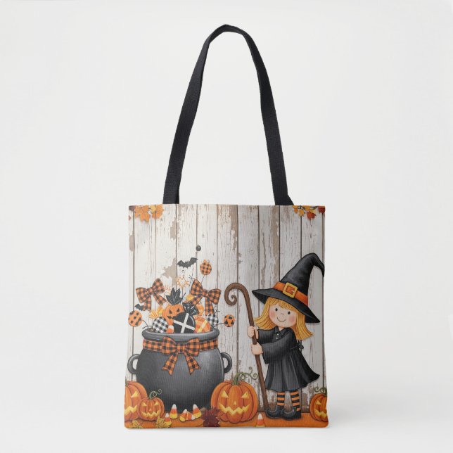 Bolsa Tote Bruxa Fofa e lanternas (Frente)