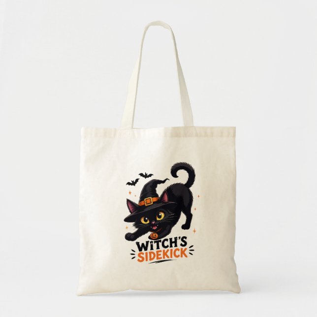 Bolsa Tote Bruxa Fofa Gatinho Preto Halloween (Frente)