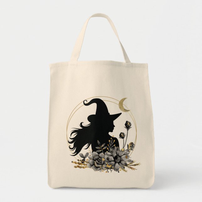 Bolsa Tote bruxa moderna contemporânea do Halloween (Frente)