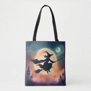 Bolsa Tote Bruxa na vassoura de Halloween