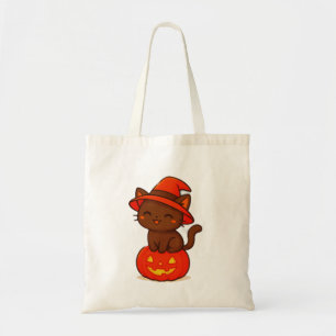 Bolsa Tote Bruxa Negra Bonita de Gato no Halloween de Pumpkin