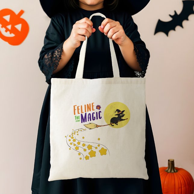Bolsa Tote Bruxa Negra Negra Gato Bonita Halloween Moderno (Criador carregado)